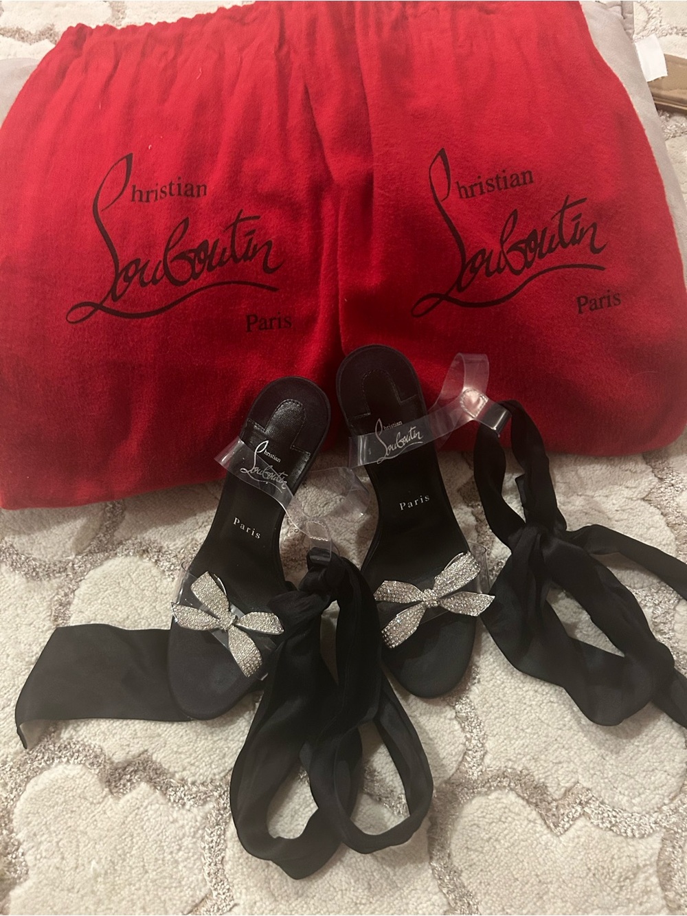 Christian Louboutin Astrinodo 100 Crystal Bow Heels EU 36.5 Authentic